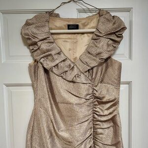 Papell Boutique Metallic Gold Ruffled Dress